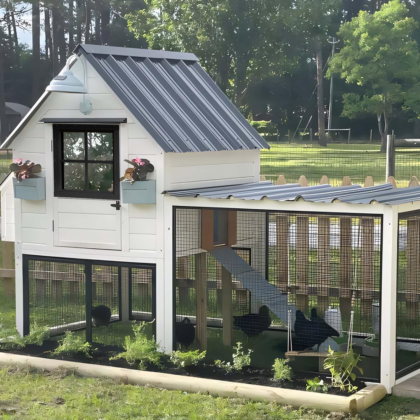 Shed Windows 2 Pack, Chicken Coop Windows 24" x 36" with Tempered Glass and Fiberglass Screen, Flush Mounted Small Window for Shed, Barns, Playhouse, Household, Garage (Black)