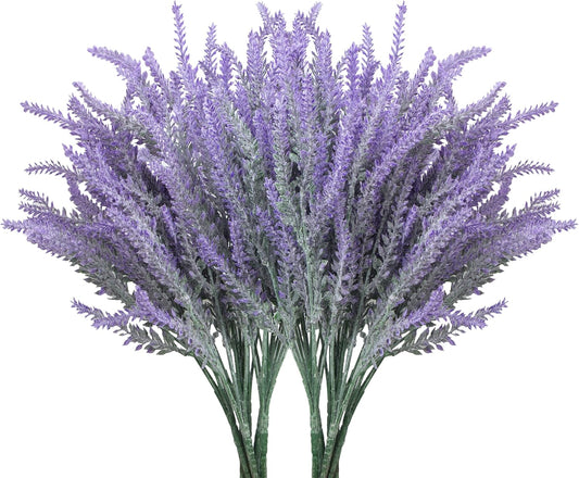 10 Bundles Fake Flowers Artificial Lavender Faux Plastic Plants Purple Flowers for Home Decor Wedding Kitchen Garden Patio Porch Window Box Office Table Centerpieces Indoor Outdoor Decorations