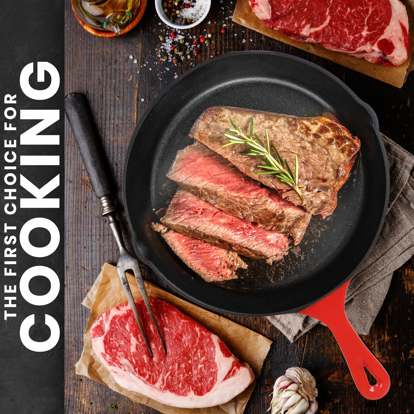 Utopia Kitchen Cast iron Skillets 3 Piece Set, Chefs Pan, Pre Seasoned Cast iron Skillets, 6, 8 & 10 Inches, Easy Use in the Oven, Stove, Grill, or Campfire, Black