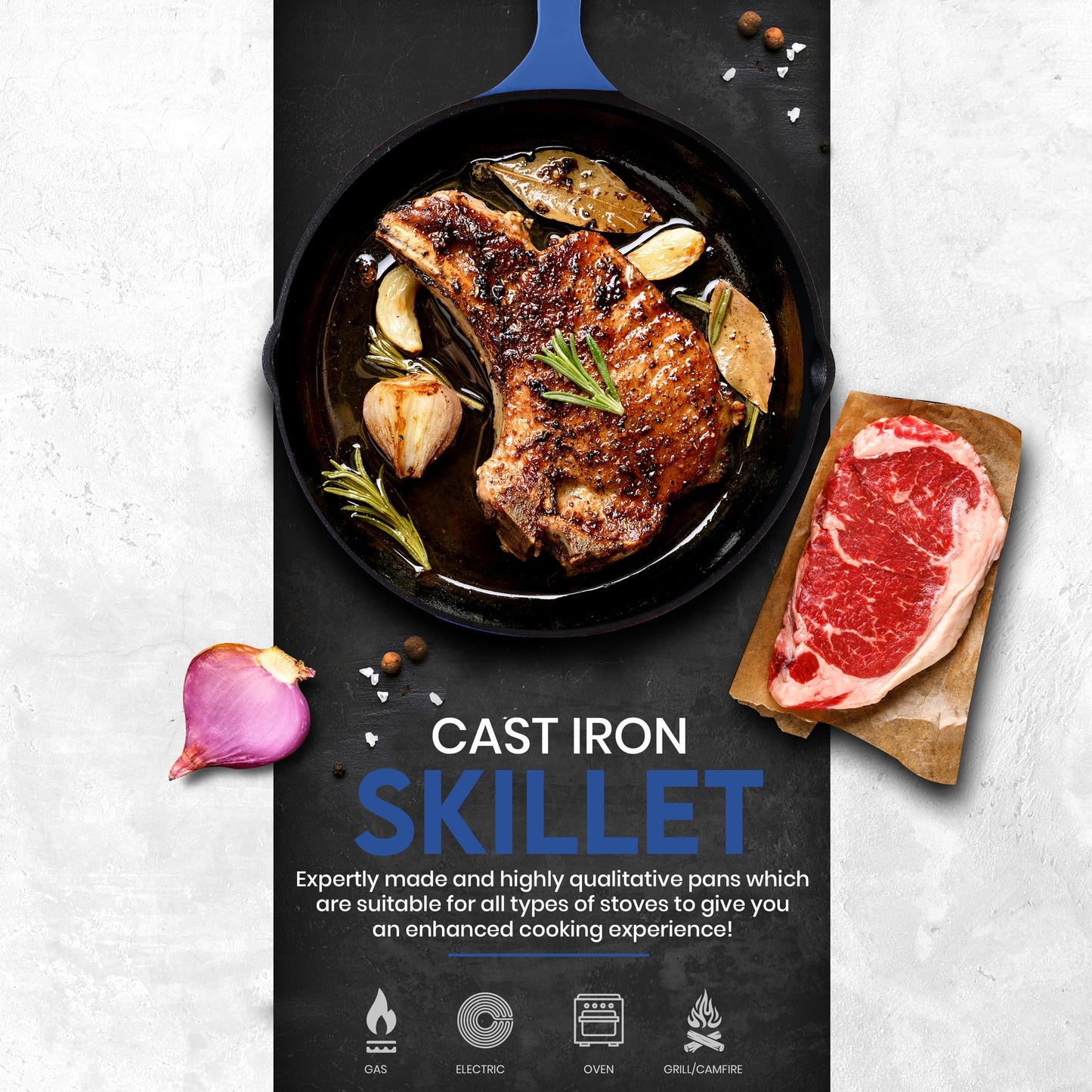 Utopia Kitchen Cast iron Skillets 3 Piece Set, Chefs Pan, Pre Seasoned Cast iron Skillets, 6, 8 & 10 Inches, Easy Use in the Oven, Stove, Grill, or Campfire, Black