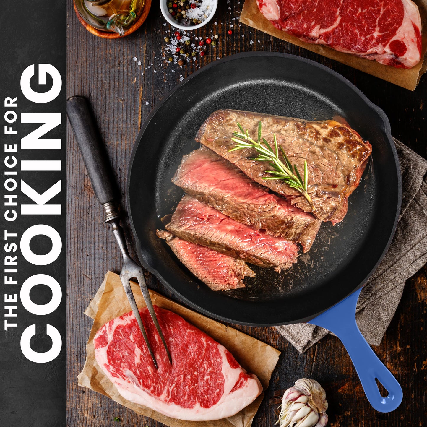 Utopia Kitchen Cast iron Skillets 3 Piece Set, Chefs Pan, Pre Seasoned Cast iron Skillets, 6, 8 & 10 Inches, Easy Use in the Oven, Stove, Grill, or Campfire, Black