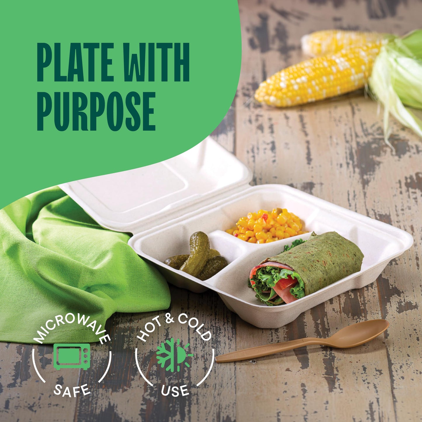 100% Compostable Clamshell Take Out Food Containers [8X8" 3-Compartment 50-Pack] Heavy-Duty Quality to go Containers, Natural Disposable Bagasse, Eco-Friendly Biodegradable Made of Sugar Cane Fibers