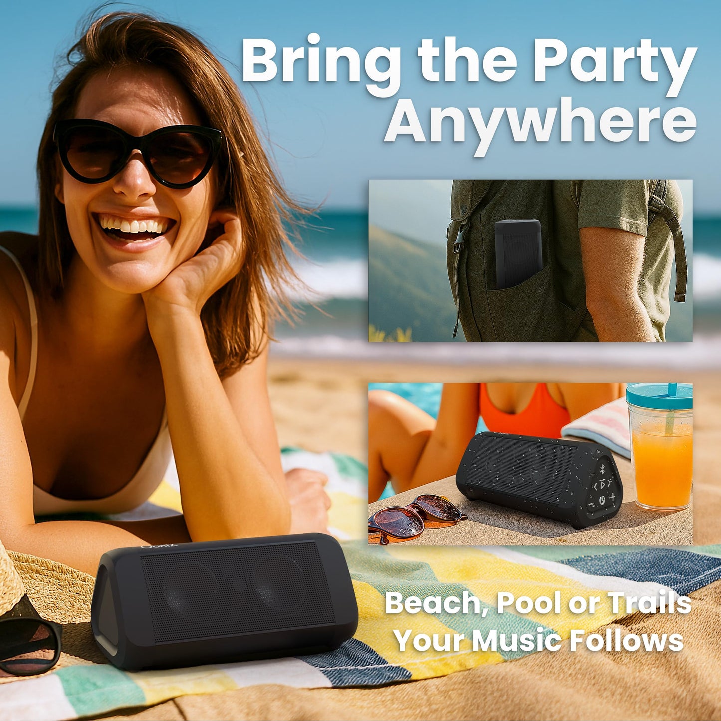 OontZ Ultra Dual Portable Bluetooth Speaker 5.0 2-Pack – IPX7 Waterproof, 14W Enhanced Sound, 20-Hr Battery, 100ft Range, Deep Bass & Clear Audio, Durable for Shower, Pool, or Beach (Black)