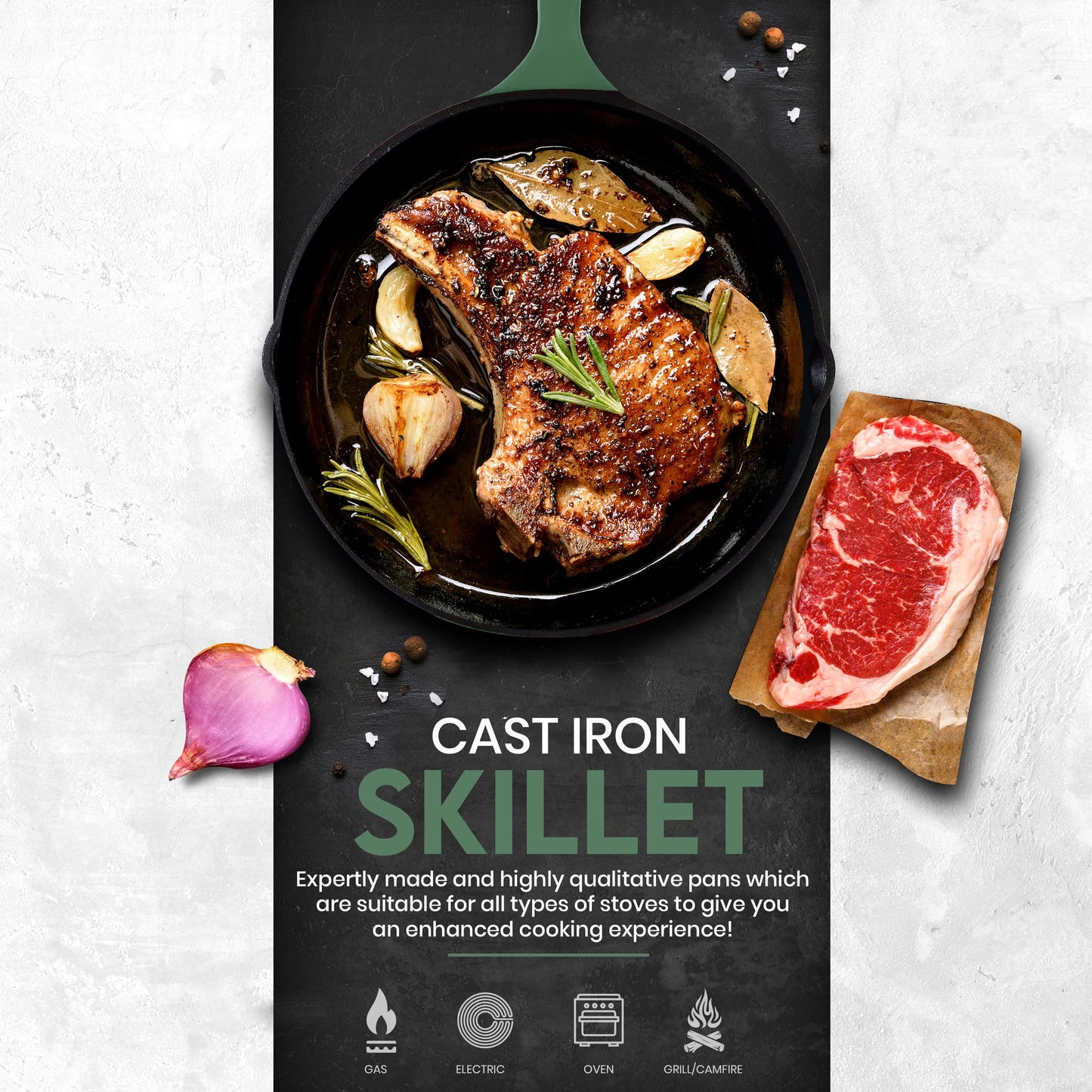 Utopia Kitchen Cast iron Skillets 3 Piece Set, Chefs Pan, Pre Seasoned Cast iron Skillets, 6, 8 & 10 Inches, Easy Use in the Oven, Stove, Grill, or Campfire, Black