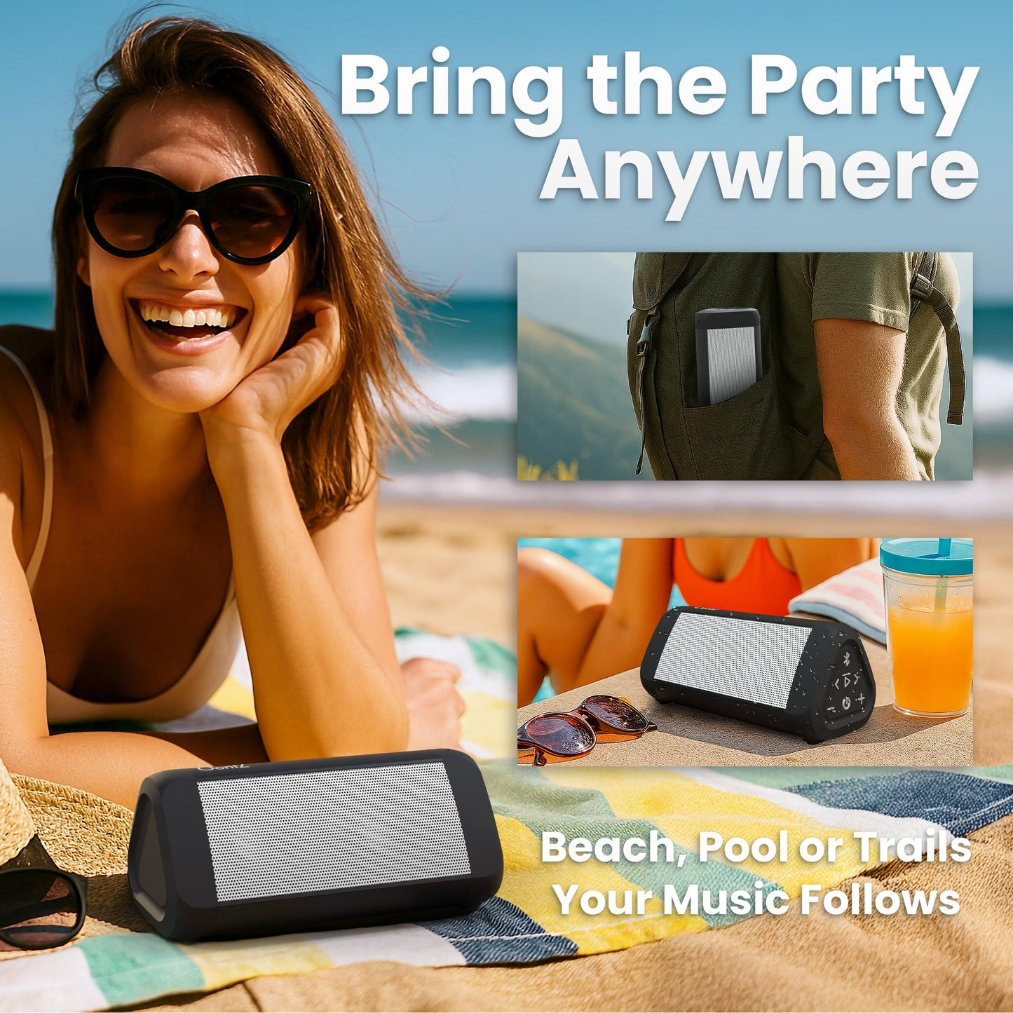 OontZ Ultra Dual Portable Bluetooth Speaker 5.0 2-Pack – IPX7 Waterproof, 14W Enhanced Sound, 20-Hr Battery, 100ft Range, Deep Bass & Clear Audio, Durable for Shower, Pool, or Beach (Black)