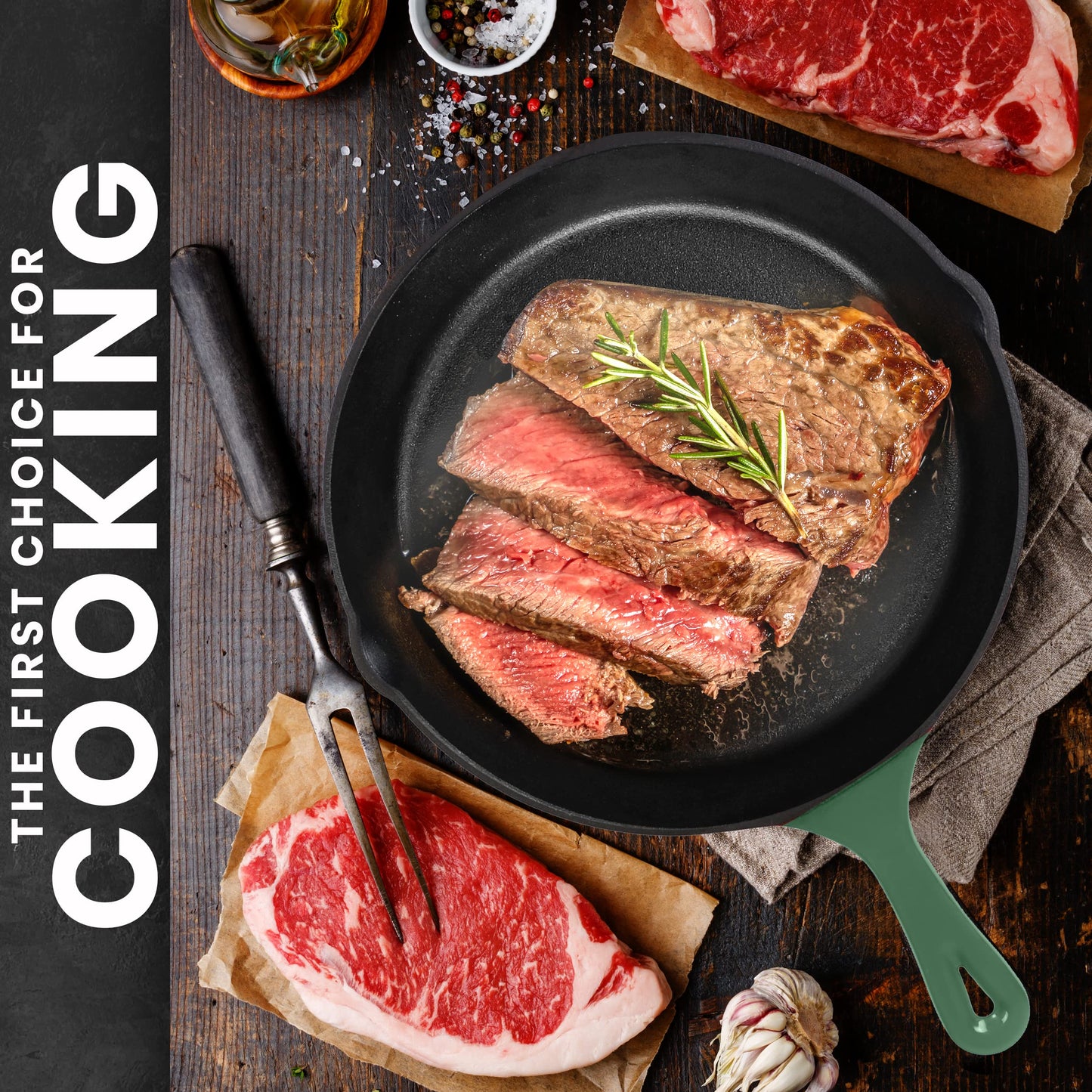 Utopia Kitchen Cast iron Skillets 3 Piece Set, Chefs Pan, Pre Seasoned Cast iron Skillets, 6, 8 & 10 Inches, Easy Use in the Oven, Stove, Grill, or Campfire, Black