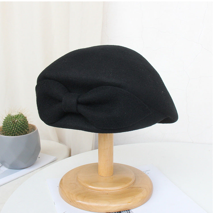Vintage Autumn And Winter Ladies Bow Woolen Beret