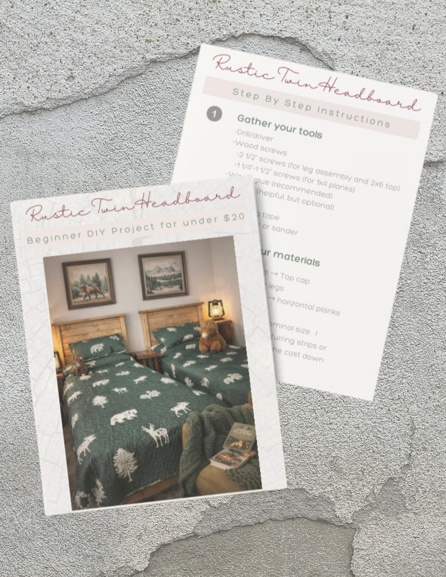 Rustic Headboard Printable Woodworking Plans (Twin / Full/ Queen)