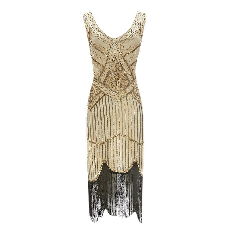 New Women's Vintage Sequined Fringe Beaded Dress