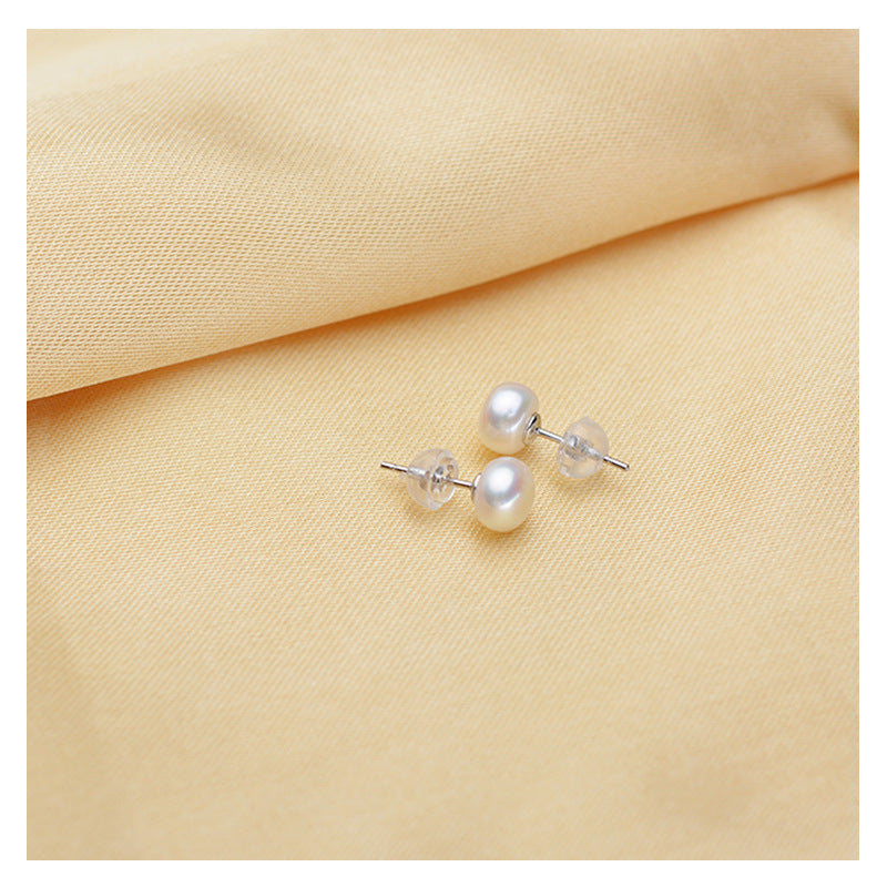 Freshwater Pearl Ear Studs Simple And Stylish Earrings Steamed Buns Round 6-7mm Ornament