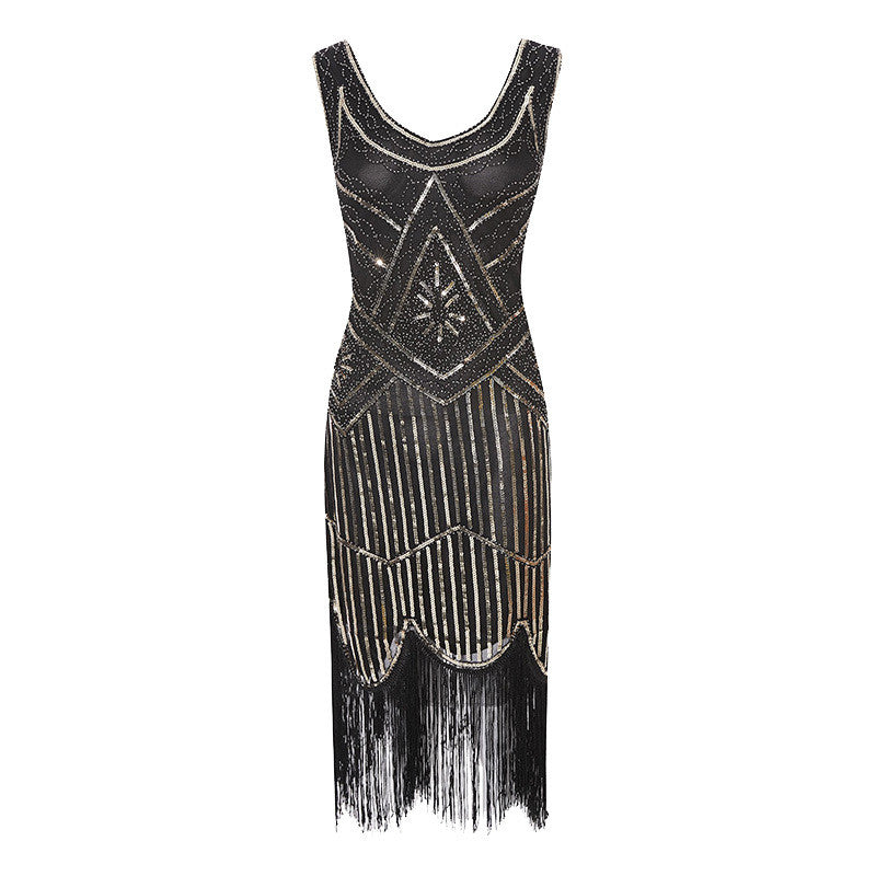 New Women's Vintage Sequined Fringe Beaded Dress