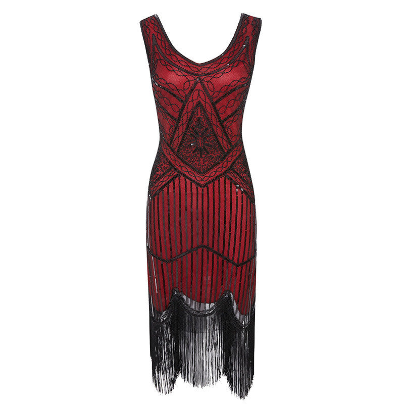 New Women's Vintage Sequined Fringe Beaded Dress