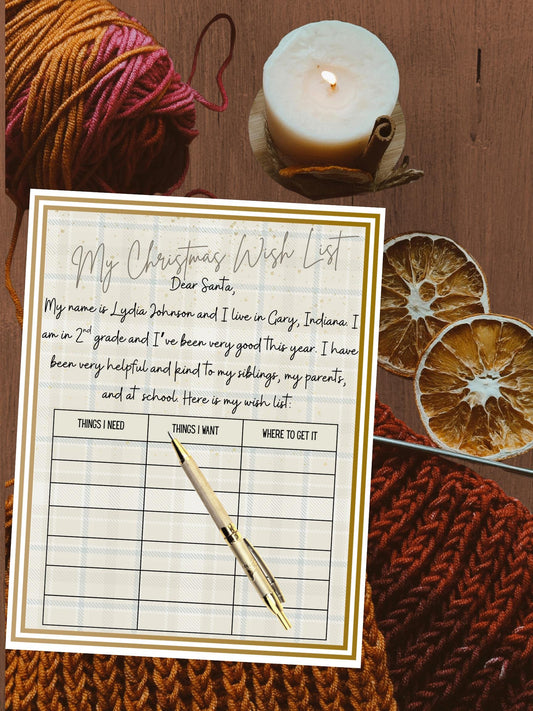 Personalized Christmas Wish List Template, Printable Holiday Stationary (Digital Download)
