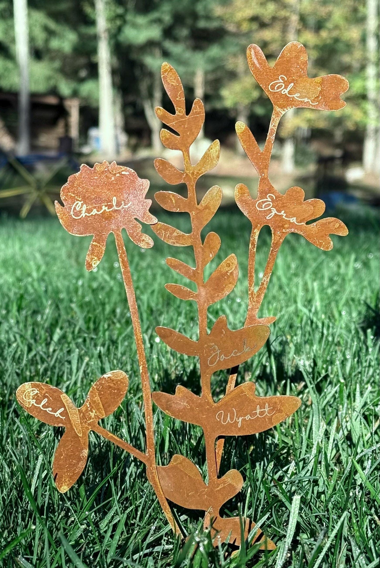 Personalized Metal Flower Bouquet: Engraved Rustic Floral Decor