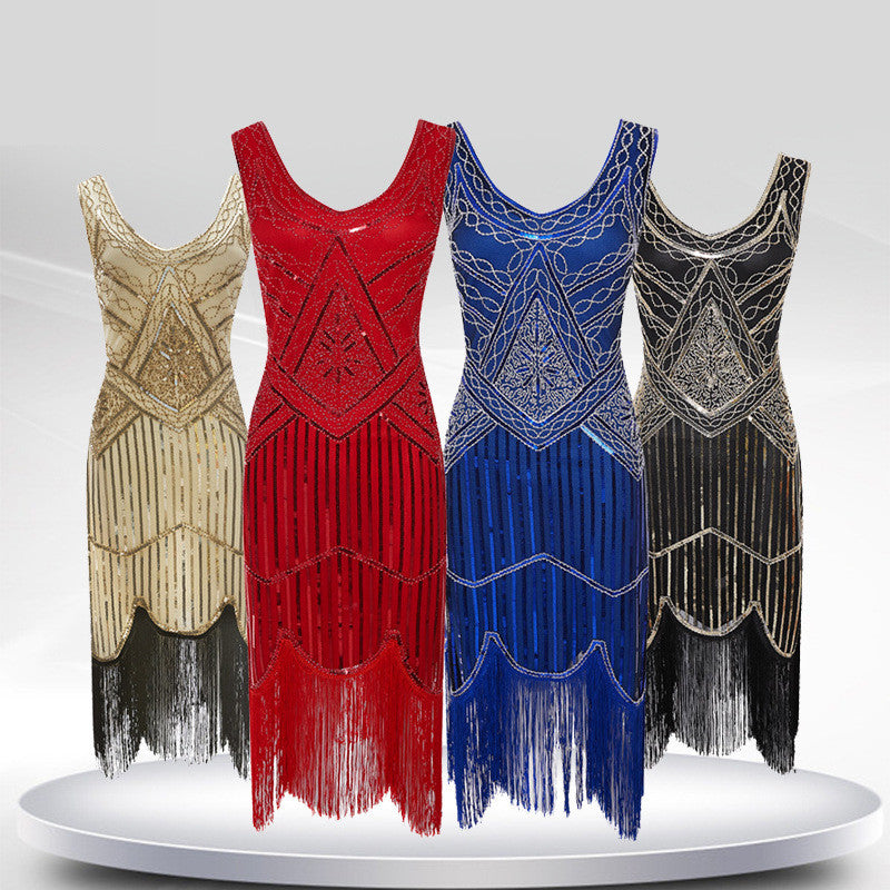 New Women's Vintage Sequined Fringe Beaded Dress