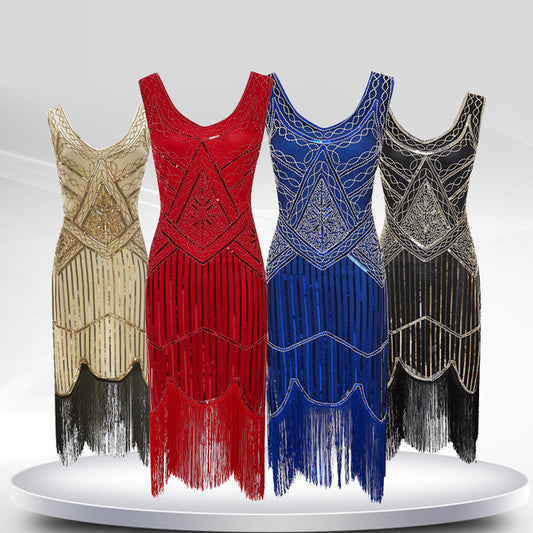 New Women's Vintage Sequined Fringe Beaded Dress