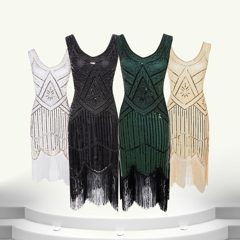 New Women's Vintage Sequined Fringe Beaded Dress