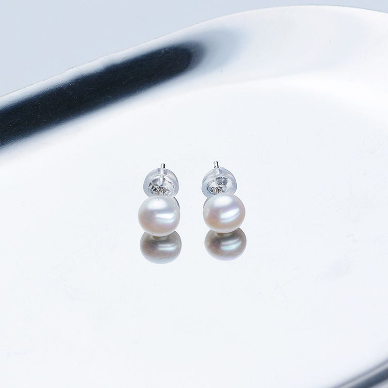 Freshwater Pearl Ear Studs Simple And Stylish Earrings Steamed Buns Round 6-7mm Ornament