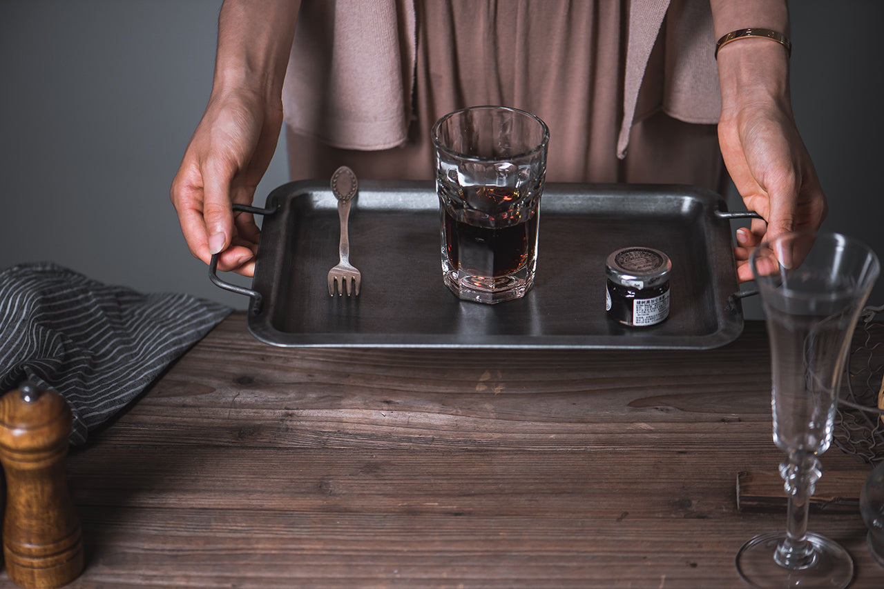 Old Fashioned Silver Gray Iron Handle Tray